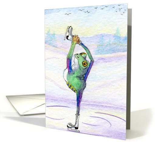 blank card, frog, ice skating, card (568386)