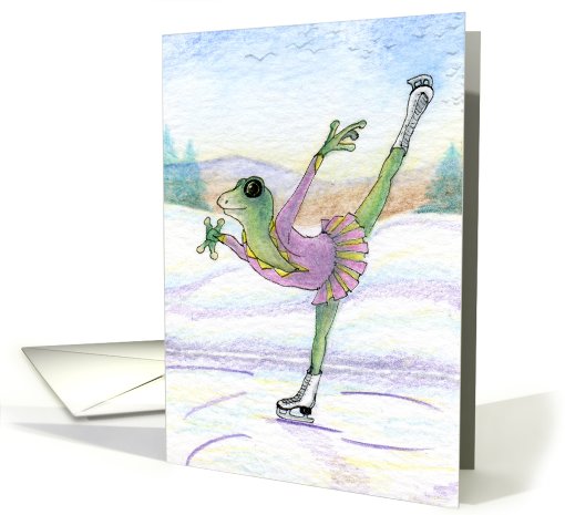 blank card, frog, ice skating, card (574277)