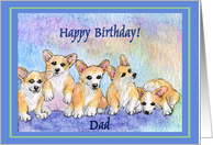 happy birthday dad, corgi puppies, blue border card