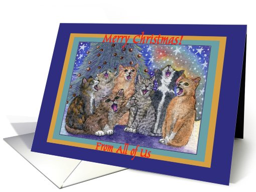 merry christmas from all of us, cats, singing, card (668313)