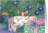 Christmas presents, gifts, corgi, blank card