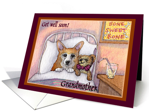 corgi, get well soon grandmother, dog, teddy bear card (749143)