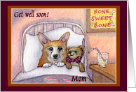 corgi, get well soon mom, dog, teddy bear card