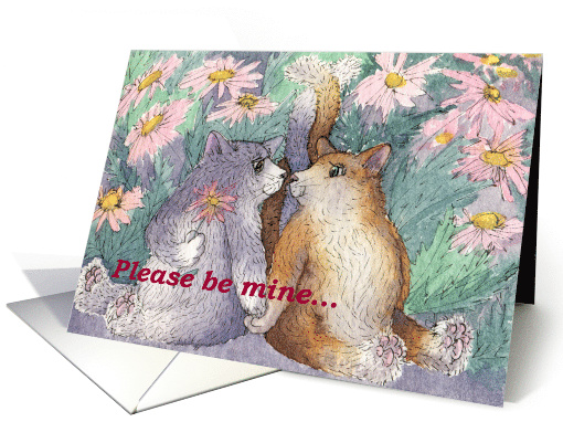 Cats, flowers, Please be mine, card (752226)