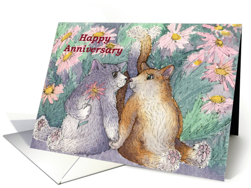 Cats, flowers, Happy Anniversary, card (752862)