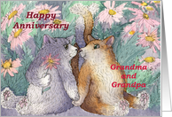 Cats, flowers, Happy Anniversary, Grandma and Grandpa, card