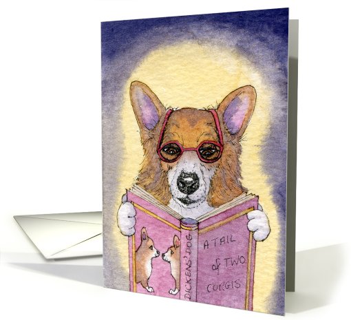 dog, corgi, bookworm, blank card, card (764292)