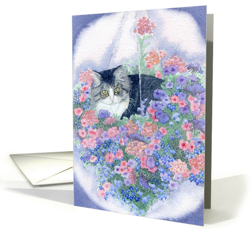 Cat in hanging basket card (799445)