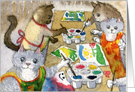 Nursery school kittens painting pictures card