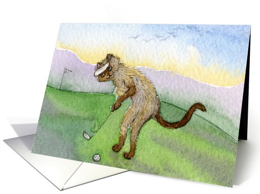 Cat playing golf card (801620)