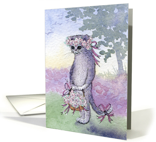 Flower girl kitten on wedding day card (827355)