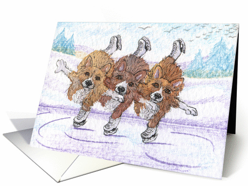 Corgi dogs ice skating trio card (893745)
