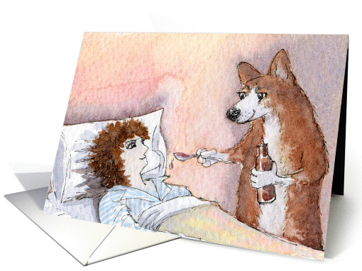 Corgi dog giving medicine to his hoomun card (894010)