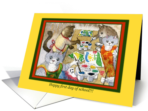 Nursery school kittens painting pictures card (981209)