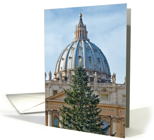 christmas card with St Peter Basilica and christmas tree card
