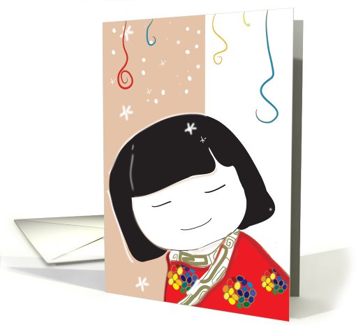 Happy red dress lady card (132534)