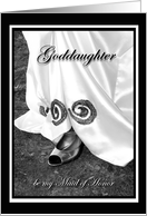 Goddaughter be my Maid of Honor Wedding Dress and Shoe card