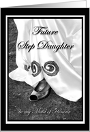 Future Step Daughter be my Maid of Honour Wedding Dress and Shoe card