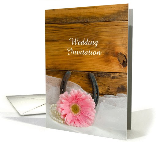 Wedding Invitation, Pink Daisy and Horseshoe, Custom Personalize card