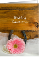 Wedding Invitation, Pink Daisy and Horseshoe, Custom Personalize card