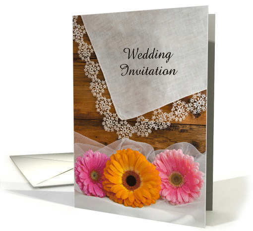 Country Wedding Invitation, Daisy Trio and Lace, Custom... (1035273)