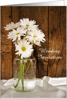 Wedding Invitation, Mason Jar White Daisies, Custom Personalize card
