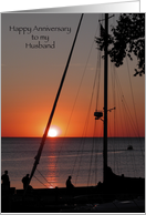 Happy Anniversary to Husband Sailboat at Sunset card