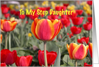Happy Easter To my Step Daughter - Red and Yellow Tulip Garden card