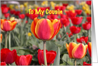 Happy Easter To my Cousin - Red and Yellow Tulip Garden card