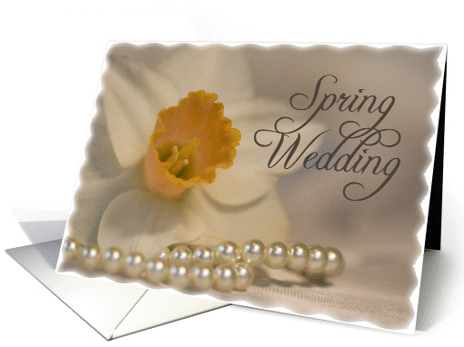 Spring Wedding Invitation White Daffodil and Pearls card (583907)