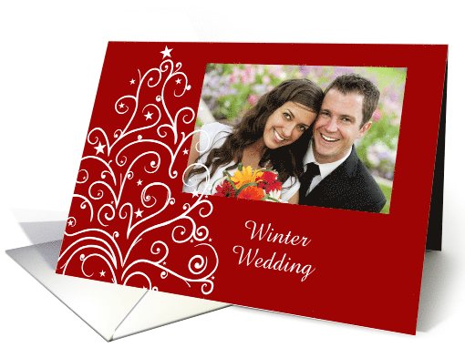 Winter Wedding Save the Date Photo Card Red and White... (858801)