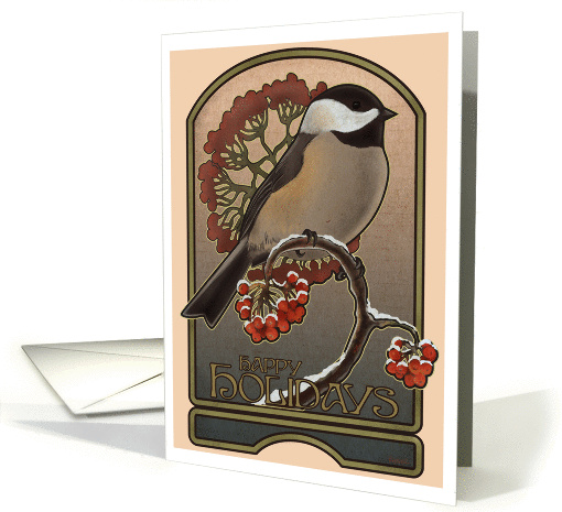 Chickadee and the Red Berries - Holidays card (142142)