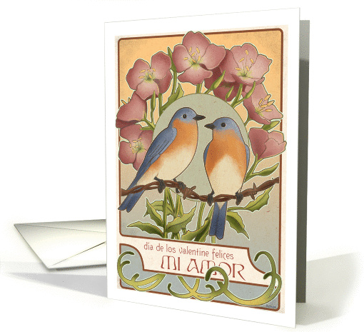 Bluebirds and Primrose - Spanish Valentine card (146884)