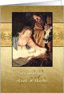 Merry Christmas to my aunt & uncle, nativity, gold effect card