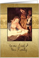 Merry Christmas to my aunt & family, nativity, gold effect card