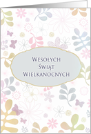 Happy Easter in Polish, teal, pink, purple florals card