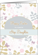 Happy Easter to my step daughter, teal & pink florals, contemporary card