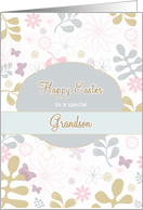 Happy Easter to my grandson, florals, teal, purple card