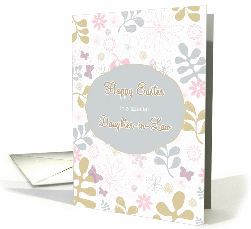 Happy Easter to my daughter in law, florals, teal, purple card