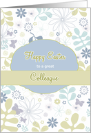 Happy Easter to my colleague, florals, blue & teal flowers card