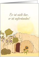 Christian Easter wishes in German (He is risen), empty tomb card