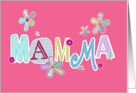 mamma, Swedish happy mother’s day, letters and flowers, pink card