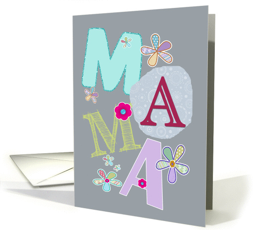 Mama, happy mother's day in Danish, letters and flowers, grey card