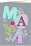 Mama, happy mother’s day in Danish, letters and flowers, grey card