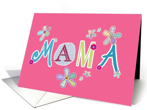 Mama, happy mother's day in German, letters and flowers, pink card