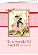 happy Easter to my great grandma, vintage bunny, ribbon effect, red card