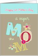 happy first mother’s day, bright letters & florals card