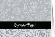 Happy Father’s day in Spanish, elegant text on grey paisley background card