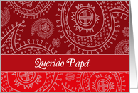 Happy Father’s day in Spanish, elegant text on red paisley background card