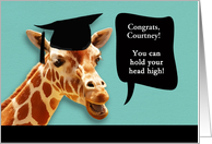 Congrats, Courtney, on graduating, customizable card, smiling giraffe card